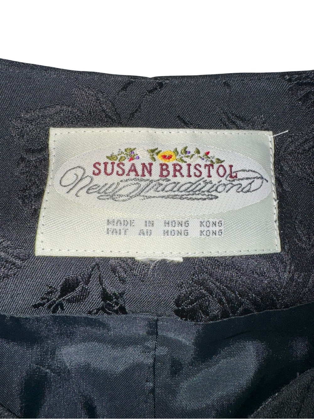 VTG Susan Bristol Black Floral Jacquard Button Front Beaded Vest Vintage Womens - Picture 8 of 11